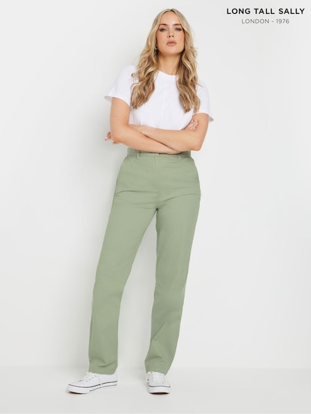 Long Tall Sally Sage Green Cotton Casual Chino Trousers (W23974) | €47