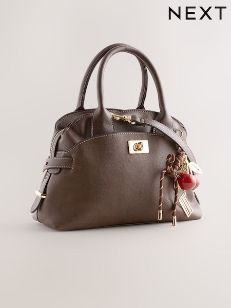 Chocolate Brown Mini Hand Held Bag with Charms (W23987) | €41