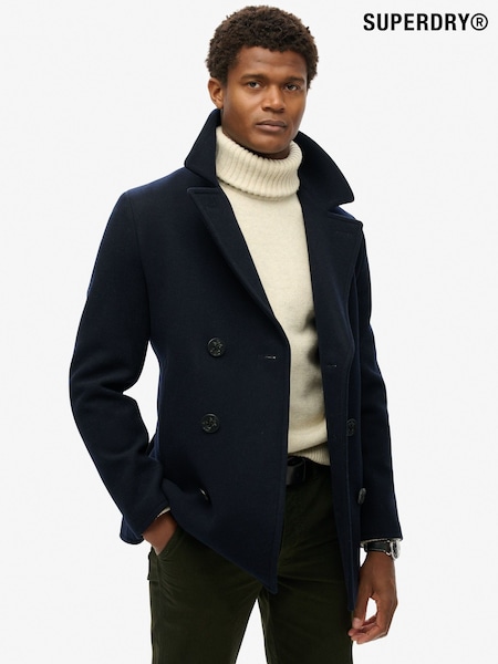 Superdry Blue Merchant Wool Pea Coat (W23992) | €220