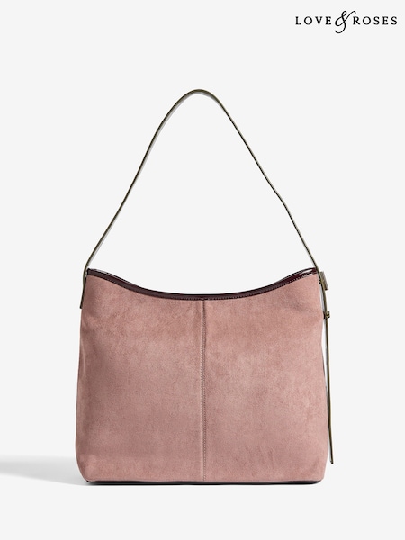 Burgandy and Green - Love & Roses Mixed Material Slouchy Tote Bag (W24013) | ‏173 ر.ق.
