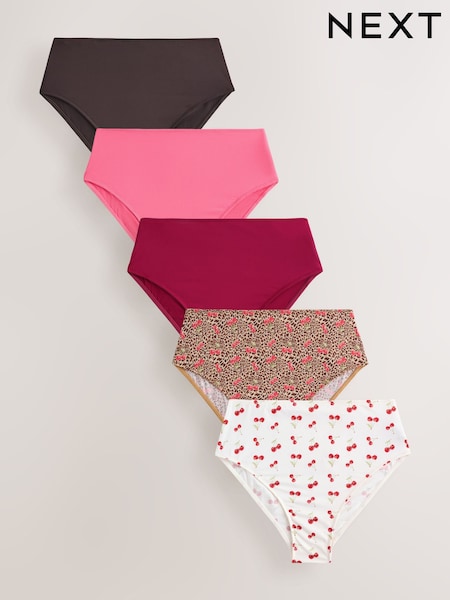 Leopard/Cherry Print High Rise High Leg Microfibre Knickers 5 Pack (W24016) | AED80