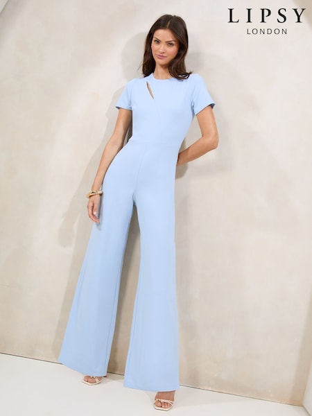 Lipsy Blue Short Sleeve Splice Jumpsuit (W24069) | R$ 585
