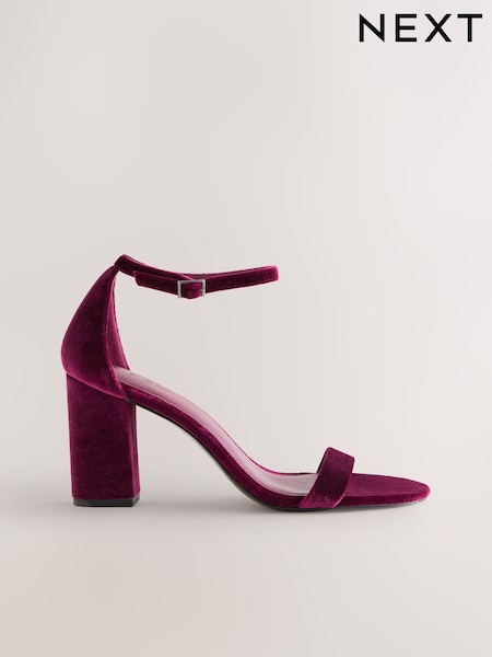 Berry Red Velvet Standard/Wide Fit Block Heel Sandals (W24128) | 153 QAR