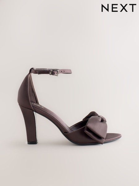Chocolate Brown Forever Comfort® Satin Bow Block Heeled Sandals (W24134) | €40