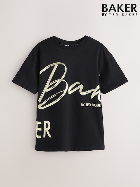 Negru - Tricou larg cu imprimeu grafic Baker by Ted Baker (W24159) | 134 LEI - 164 LEI