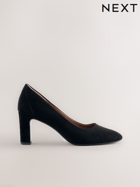Black Faux Suede Forever Comfort® Round Toe Block Block Heels (W24161) | AED134