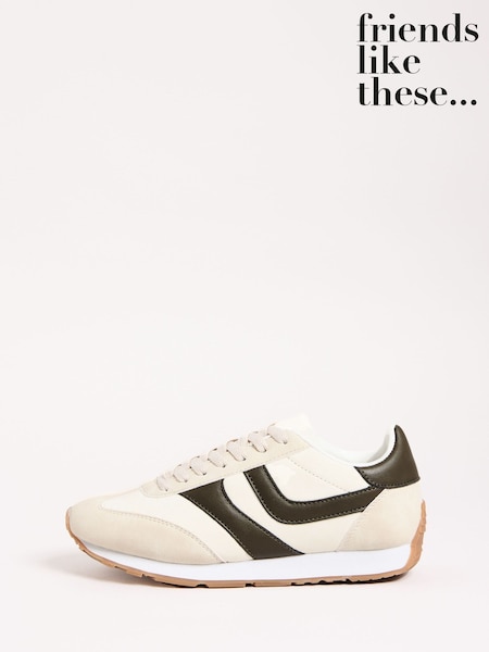 Friends Like These Cream Slim Runner Lace-Up Retro Gumsole Sports Casual Trainers (W24173) | R$ 375