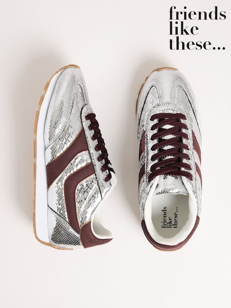 Friends Like These Silver Slim Runner Lace-Up Retro Gumsole Sports Casual Trainers (W24174) | €50