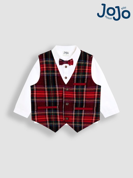 JoJo Maman Bébé Red 3-Piece Bow Tie Waistcoat & Shirt Set (W24205) | 139 QAR - 153 QAR