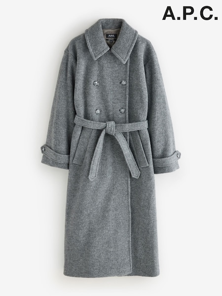 A.P.C. Grey Lea Textured Wool Long Coat (W24209) | €884