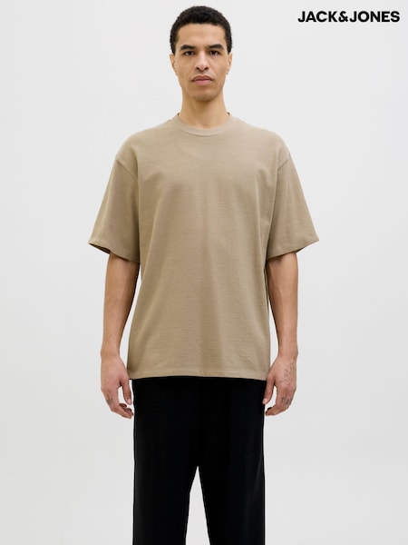 JACK & JONES Cream 100% Cotton Combed Jersey Crew Neck T-Shirt (W24282) | AED87