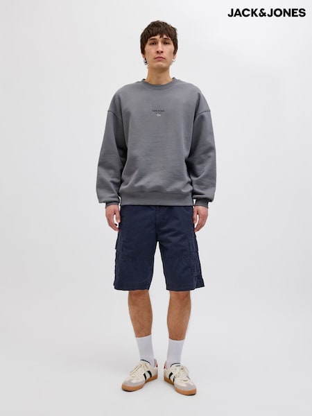Синий - JACK & JONES Relaxed Fit 100% Cotton Cargo Shorts (W24283) | €32