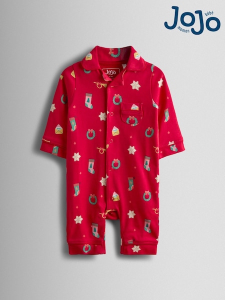 JoJo Maman Bébé Red Christmas Christmas Reindeer Character Cosy Jersey Pyjamas (W24296) | R$ 225
