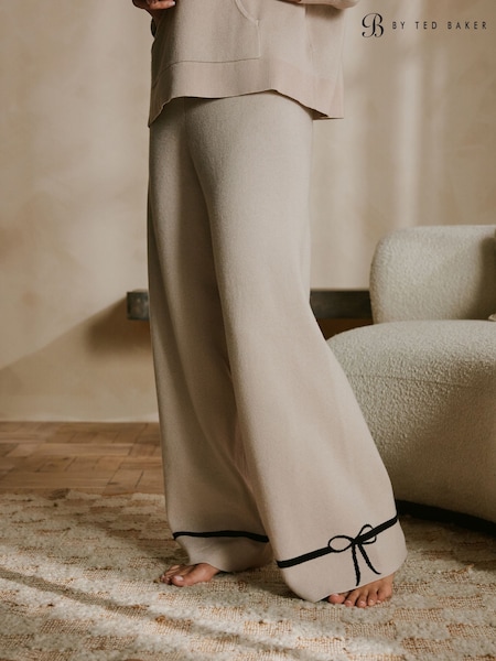 B by Ted Baker Oatmeal Bow Knitted Wide Leg Trousers (W24319) | 210 QAR