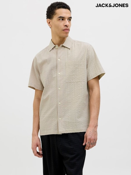 JACK & JONES Grey Seersucker Short Sleeve 100% Cotton Shirt (W24322) | €37