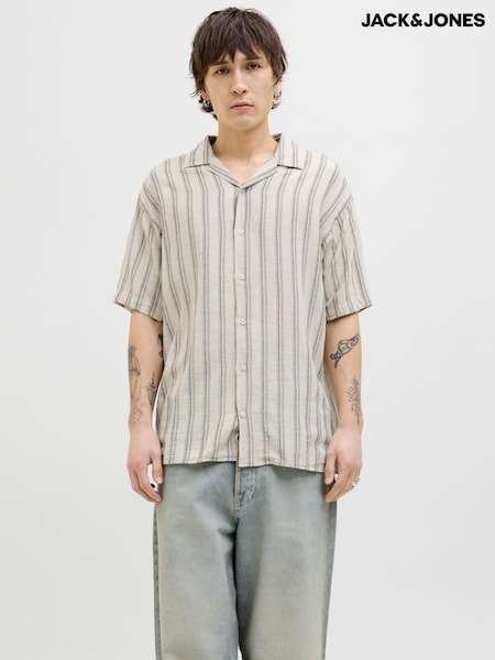 JACK & JONES Grey Stripe Short Sleeve Resort Shirt (W24324) | €43