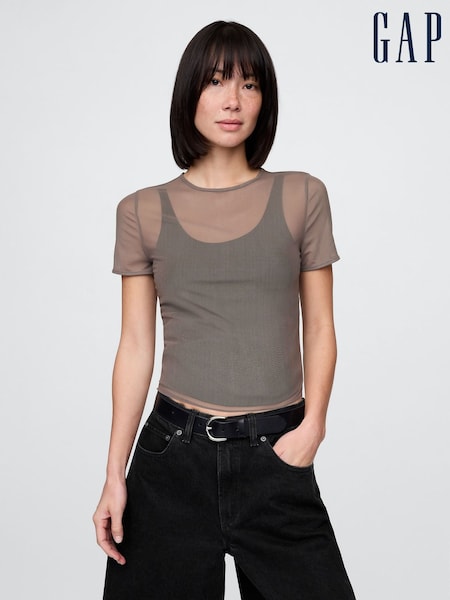 Braun - Gap Soft Stretch Mesh Cropped T-Shirt (W24375) | 21 €