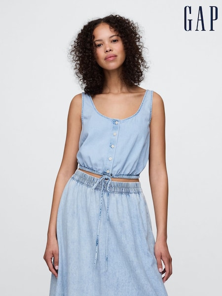 Gap Blue Denim Cinched-Hem Cropped Top (W24380) | €42
