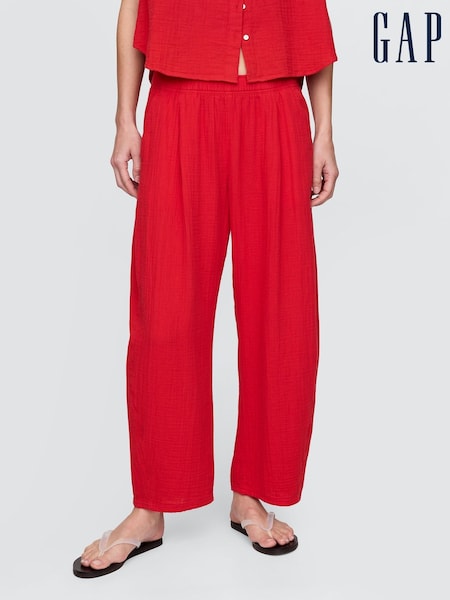 Gap Red 100% Cotton Crinkle Gauze Easy Barrel Trousers (W24384) | €52