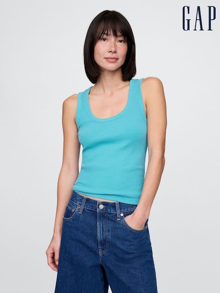 Gap Blue Neon Ribbed Knit Cotton Stretch Scoop Vest (W24389) | €18.50