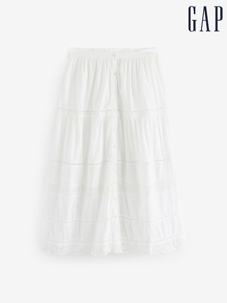 Valkoinen - Gap Tiered Lace Trim Maxi Skirt (W24394) | €134