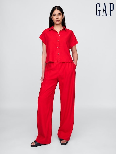 Gap Red Heavyweight Linen-Blend Easy Wide-Hem Trousers (W24418) | €70