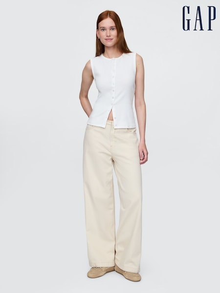 Gap White Cotton-Modal Modern Ribbed Cardigan Vest (W24439) | €33