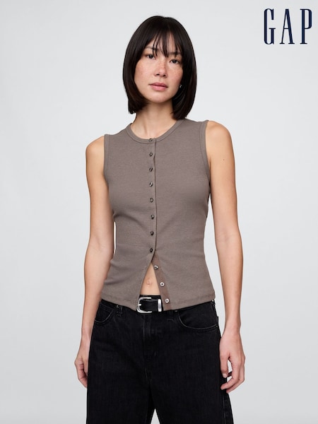 Gap Brown Cotton-Modal Modern Ribbed Cardigan Vest (W24449) | €29