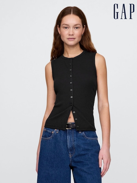 Gap Black Cotton-Modal Modern Ribbed Cardigan Vest (W24454) | €29