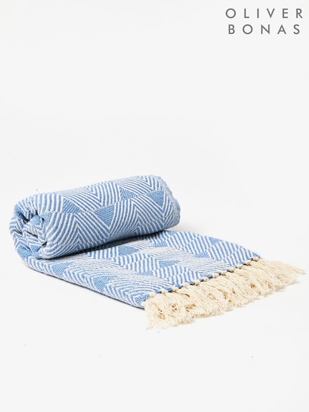 Oliver Bonas Blue Niru Woven Geometric Throw (W24494) | €40
