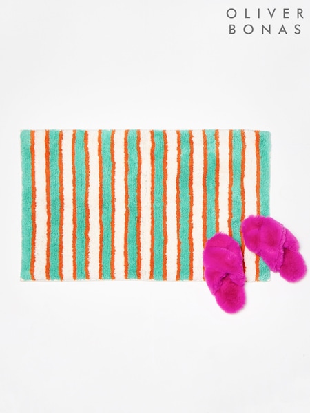 Oliver Bonas Green Striped Bath Mat (W24496) | €40