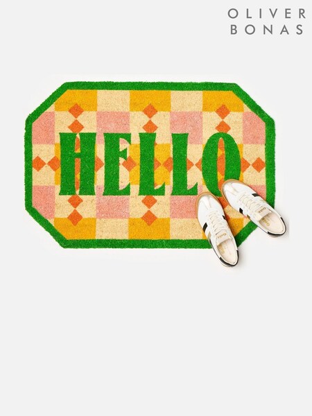 Oliver Bonas Green Hello Tiled Door Mat (W24519) | €40