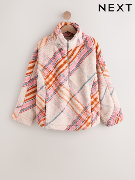 Orange Check Borg Half Zip Fleece (W24537) | 170 SAR