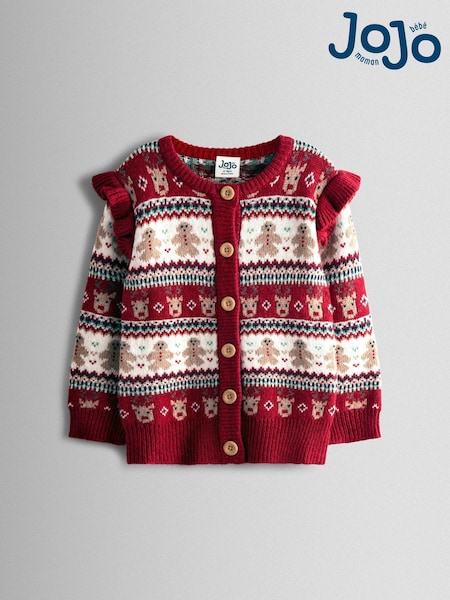 JoJo Maman Bébé Christmas Frill Shoulder Fairisle Cardigan (W24538) | ‏186 د.إ.‏ - ‏ 221‏ د.إ.