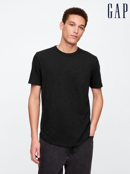 Negru - Gap Slub Curved Hem Short Sleeve T-Shirt (W24580) | 89 LEI