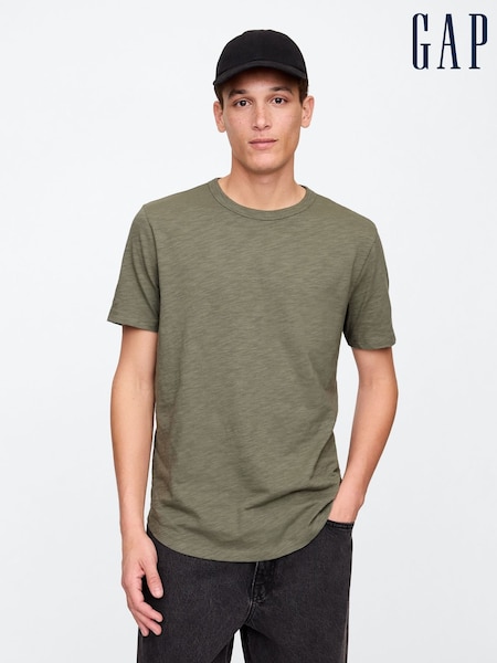 Gap Khaki Green Slub Curved Hem Short Sleeve T-Shirt (W24591) | €13.50