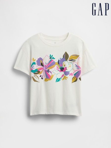 Alb cu floricele - Gap Graphic Short Sleeve T-Shirt (4-13yrs) (W24597) | 89 LEI