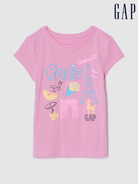 Gap Pink Paris Graphic Short Sleeve T-Shirt (4-13yrs) (W24598) | €14