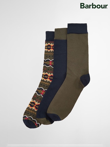 Barbour® Green Case Fairisle 3 Pack Socks Gift Box Set (W24610) | €37