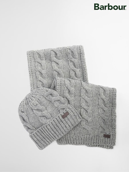 Barbour® Grey Jesmond Beanie Hat & Scarf Gift Box Set (W24631) | €82.50