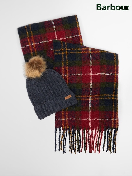 Barbour® Red Saltburn Pom Beanie Hat & Scarf Gift Box Set (W24637) | €69