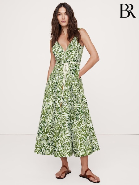 Banana Republic Green Floral Cotton Poplin Wrap Maxi Dress (W24670) | €177