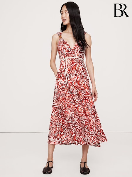 Banana Republic Red Floral Cotton Poplin Wrap Maxi Dress (W24678) | €177