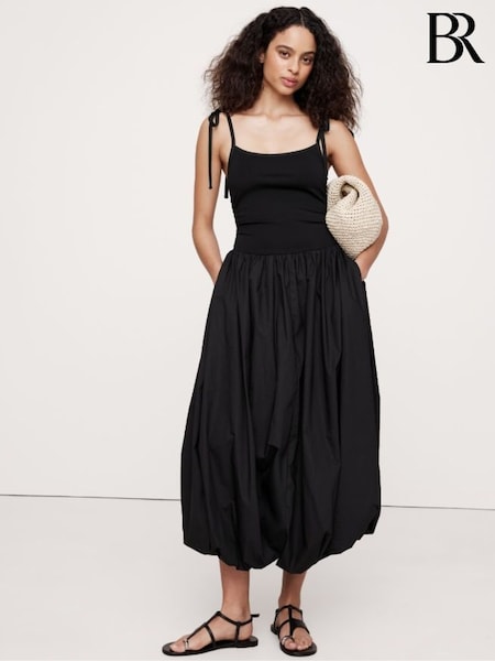 Banana Republic Black Strappy Poplin Bubble Midi Dress (W24686) | €162