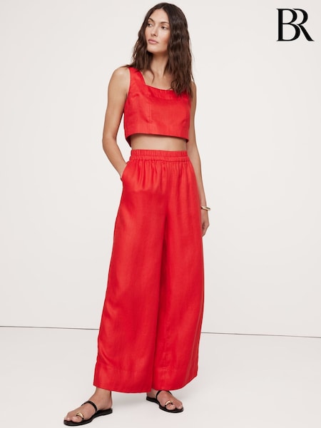 Roșu - Pantaloni largi din in Banana Republic cu talie elastică și croială la gleznă (W24688) | 931 LEI