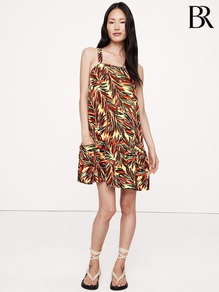 Banana Republic Yellow/Red Floral Viscose-Linen Flounce-Hem Mini Dress (W24693) | €110