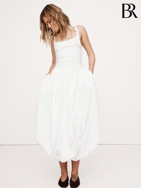Banana Republic White Strappy Poplin Bubble Midi Dress (W24696) | €162