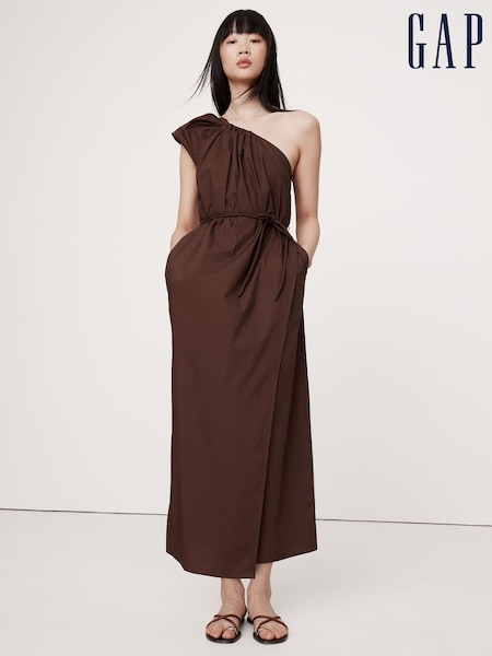 Maro - Rochie maxi cu un umăr din poplin de bumbac cu drapaje Banana Republic (W24702) | 782 LEI