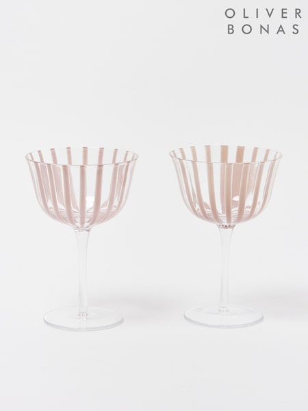 Oliver Bonas Set of 2 Pink Vita Glass Champagne Saucers (W24722) | €40
