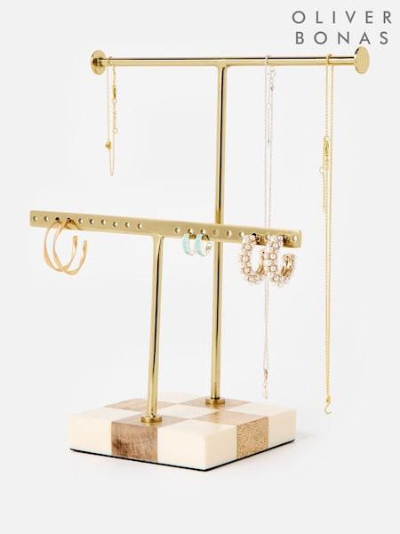 Oliver Bonas Natural Chequerboard Resin And Wood Jewellery Stand (W24727) | €37
